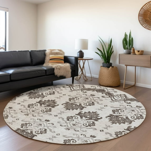 Addison Rugs Chantille Indoor/Outdoor Transitional Vintage Chocolate Washable Round Rug, 8' x 8'