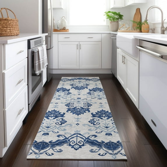 Addison Rugs Chantille Indoor/Outdoor Transitional Vintage Navy Washable Runner Rug, 2'3" x 7'6"