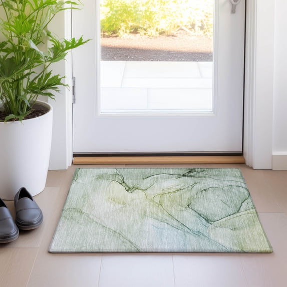 Addison Rugs Chantille Indoor/Outdoor Transitional Watercolors Green Washable Rectangle Rug, 1'8" x 2'6"