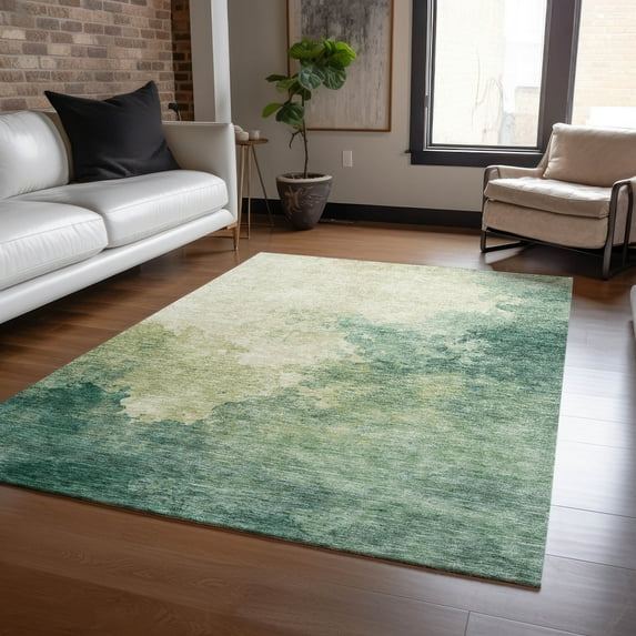 Addison Rugs Chantille Indoor/Outdoor Transitional Watercolors Green Washable Rectangle Rug, 5' x 7'6"