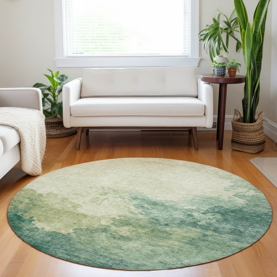 Addison Rugs Chantille Indoor/Outdoor Transitional Watercolors Green Washable Round Rug, 8' x 8'