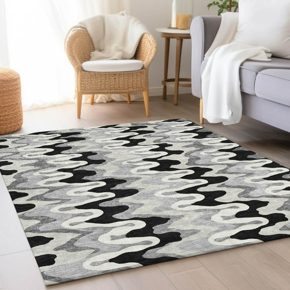 Addison Rugs Chantille Indoor/Outdoor Transitional Waves Black Washable Rectangle Rug, 2'6" x 3'10"