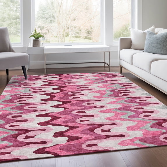 Addison Rugs Chantille Indoor/Outdoor Transitional Waves Blush Washable Rectangle Rug, 8' x 10'