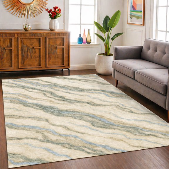 Addison Rugs Chantille Indoor/Outdoor Transitional Waves Cream Machine Washable Rectangle Rug, 5' x 7'6"