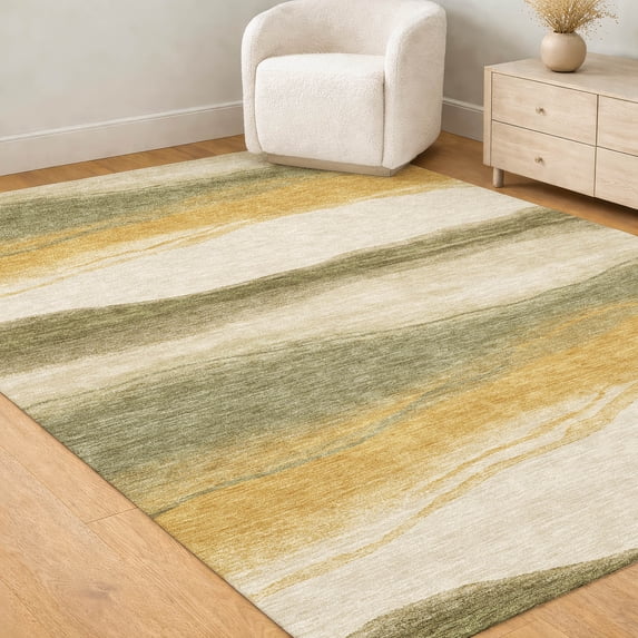 Addison Rugs Chantille Indoor/Outdoor Transitional Waves Gold Machine Washable Rectangle Rug, 10' x 14'