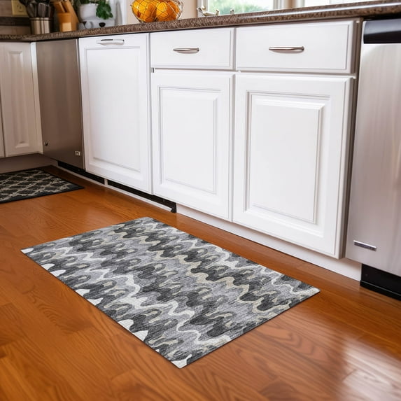 Addison Rugs Chantille Indoor/Outdoor Transitional Waves Gray Washable Rectangle Rug, 1'8" x 2'6"