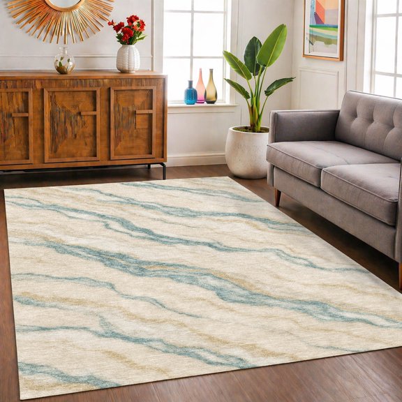 Addison Rugs Chantille Indoor/Outdoor Transitional Waves Ivory Machine Washable Rectangle Rug, 10' x 14'