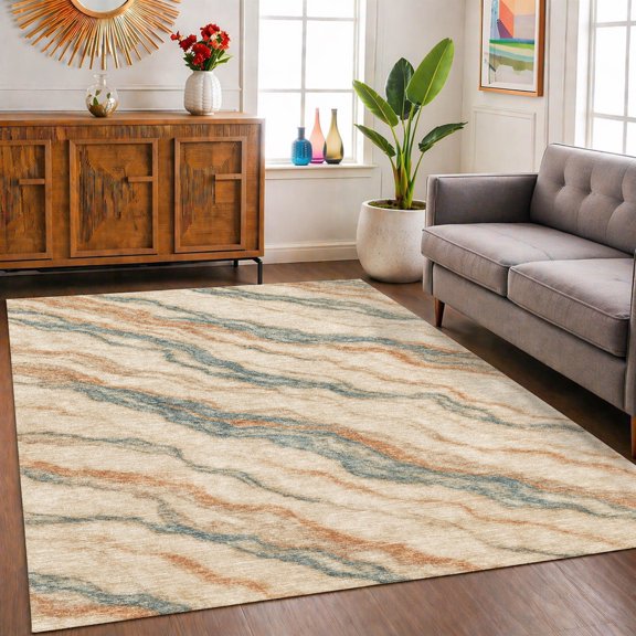 Addison Rugs Chantille Indoor/Outdoor Transitional Waves Linen Machine Washable Rectangle Rug, 3' x 5'