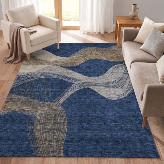 Addison Rugs Chantille Indoor/Outdoor Transitional Waves Navy Machine Washable Rectangle Rug, 10' x 14'