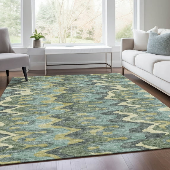 Addison Rugs Chantille Indoor/Outdoor Transitional Waves Sage Washable Rectangle Rug, 3' x 5'