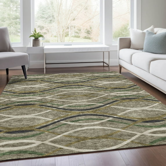 Addison Rugs Chantille Indoor/Outdoor Transitional Waves Taupe Washable Rectangle Rug, 10' x 14'