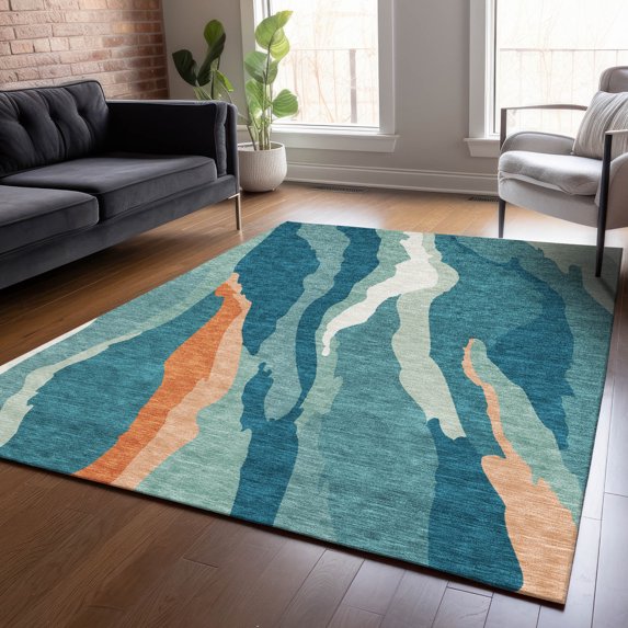 Addison Rugs Chantille Indoor/Outdoor Transitional Waves Teal Washable Rectangle Rug, 9' x 12'