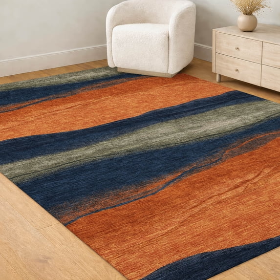 Addison Rugs Chantille Indoor/Outdoor Transitional Waves Terracotta Machine Washable Rectangle Rug, 9' x 12'