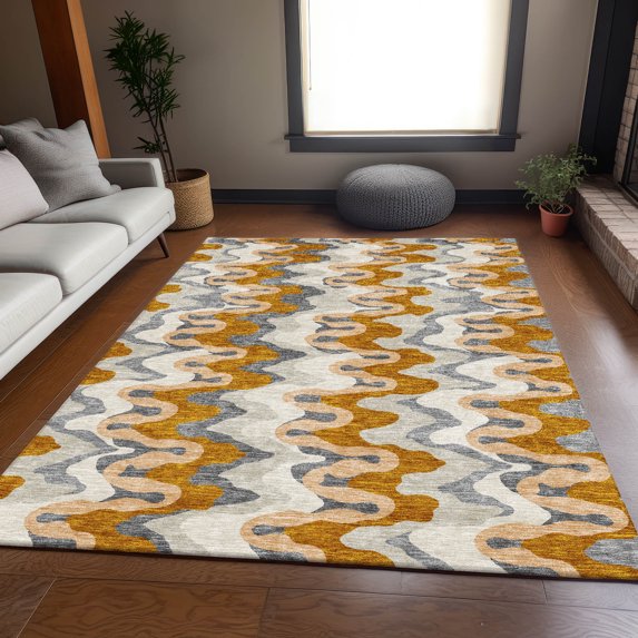 Addison Rugs Chantille Indoor/Outdoor Transitional Waves Terracotta Washable Rectangle Rug, 3' x 5'