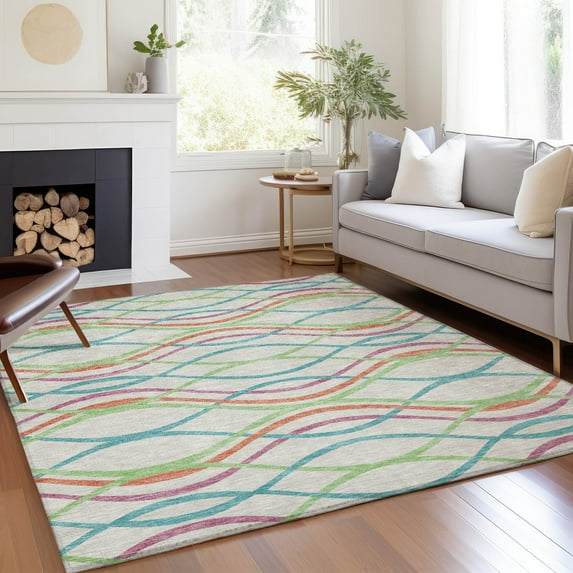 Addison Rugs Chantille Indoor/Outdoor Transitional Waves White Washable Rectangle Rug, 3' x 5'