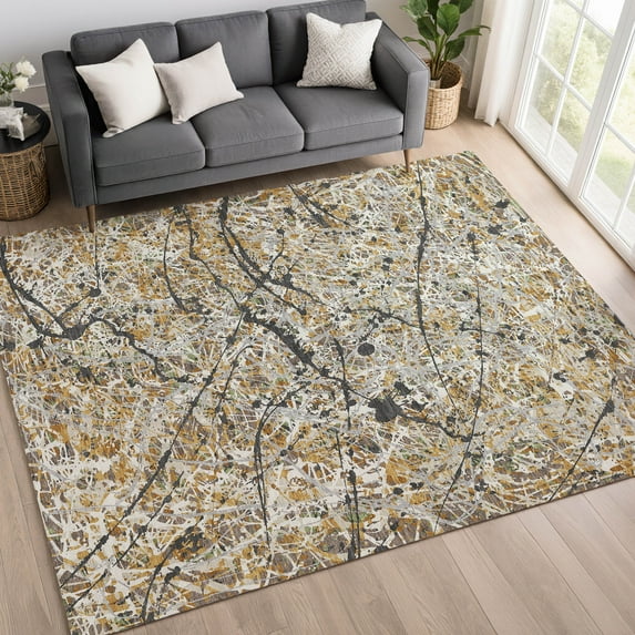 Addison Rugs Chantille Indoor/Outdoor Contemporary Abstract Beige Machine Washable Rectangle Rug, 5' x 7'6"