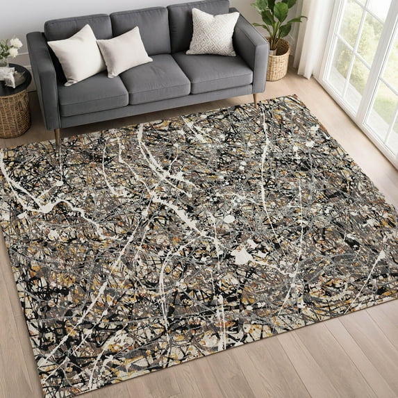 Addison Rugs Chantille Indoor/Outdoor Contemporary Abstract Black Machine Washable Rectangle Rug, 5' x 7'6"