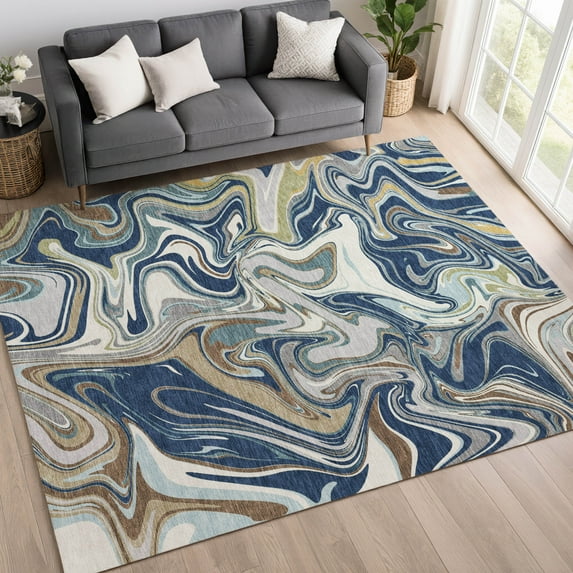 Addison Rugs Chantille Indoor/Outdoor Contemporary Abstract Navy Machine Washable Rectangle Rug, 3' x 5'