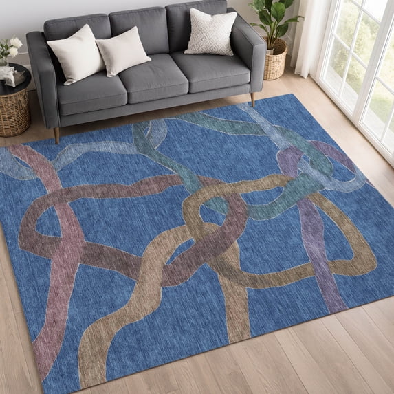 Addison Rugs Chantille Indoor/Outdoor Contemporary Abstract Navy Machine Washable Rectangle Rug, 3' x 5'