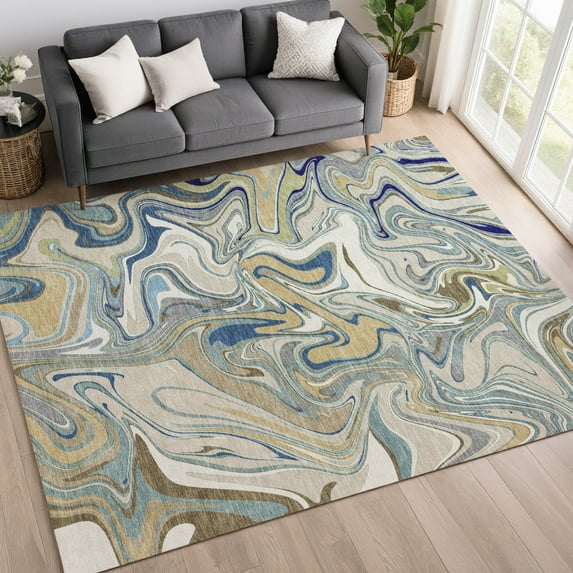 Addison Rugs Chantille Indoor/Outdoor Contemporary Abstract Putty Machine Washable Rectangle Rug, 5' x 7'6"