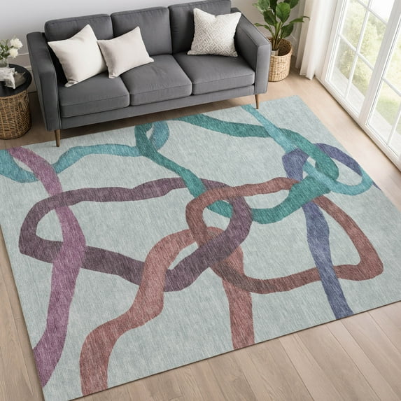 Addison Rugs Chantille Indoor/Outdoor Contemporary Abstract Teal Machine Washable Rectangle Rug, 5' x 7'6"