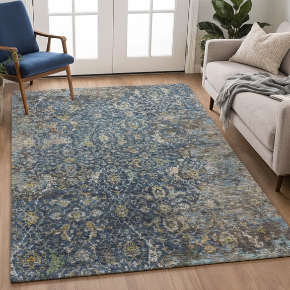 Addison Rugs Chantille Indoor/Outdoor Traditional Navy Machine Washable Rectangle Rug, 10' x 14'