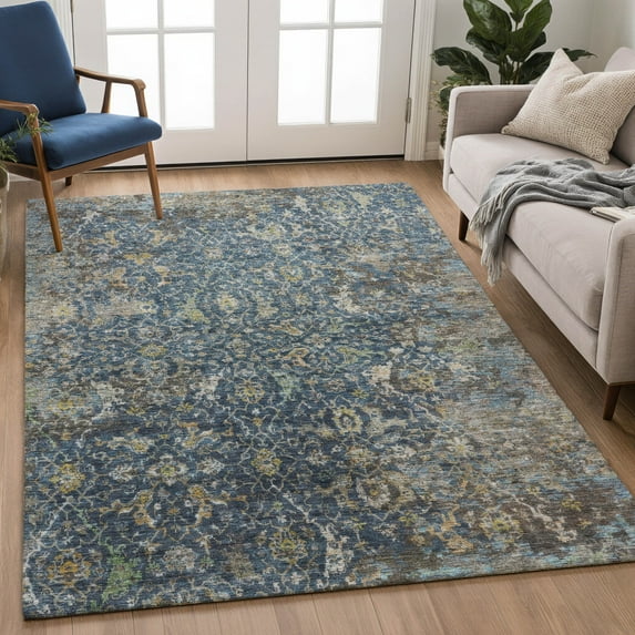 Addison Rugs Chantille Indoor/Outdoor Traditional Navy Machine Washable Rectangle Rug, 5' x 7'6"