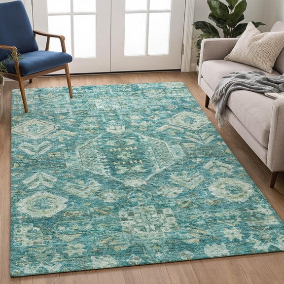 Addison Rugs Chantille Indoor/Outdoor Traditional Turquoise Machine Washable Rectangle Rug, 8' x 10'