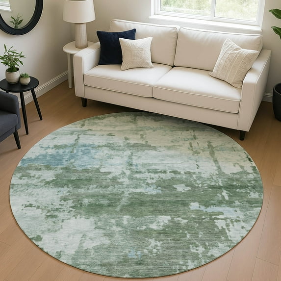 Addison Rugs Chantille Indoor/Outdoor Transitional Abstract Aloe Machine Washable Round Rug, 8' x 8'
