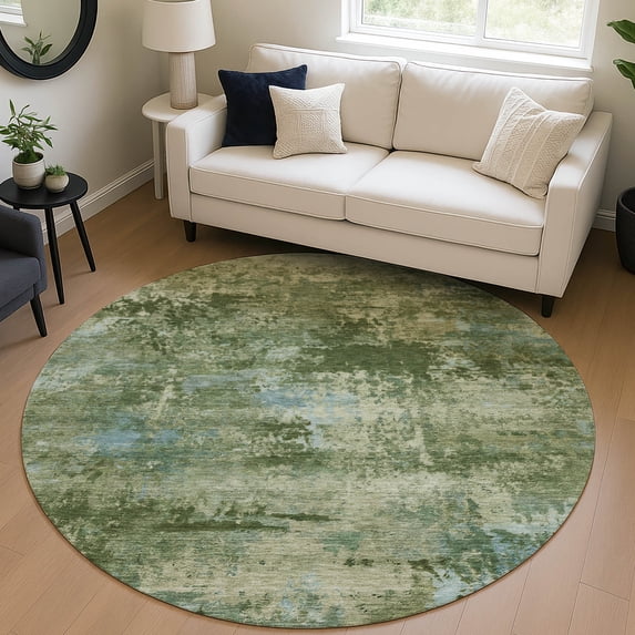Addison Rugs Chantille Indoor/Outdoor Transitional Abstract Green Machine Washable Round Rug, 8' x 8'