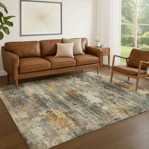 Addison Rugs Chantille Indoor/Outdoor Transitional Abstract Khaki Machine Washable Rectangle Rug, 9' x 12'