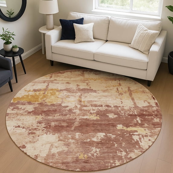 Addison Rugs Chantille Indoor/Outdoor Transitional Abstract Paprika Machine Washable Round Rug, 8' x 8'
