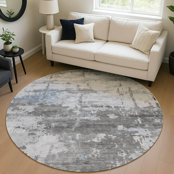 Addison Rugs Chantille Indoor/Outdoor Transitional Abstract Taupe Machine Washable Round Rug, 8' x 8'