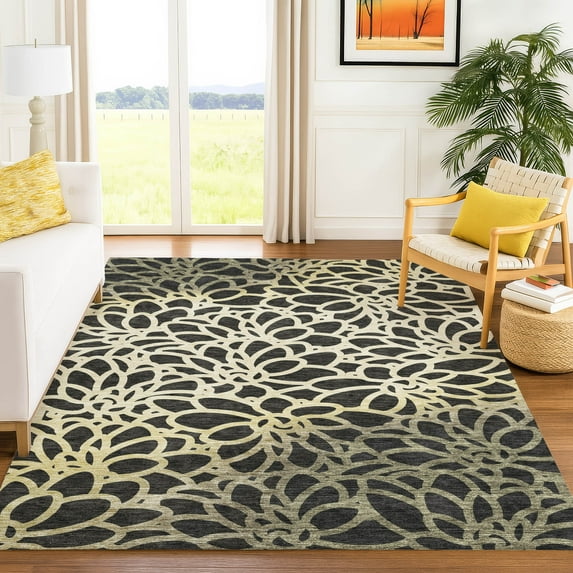 Addison Rugs Chantille Indoor/Outdoor Transitional Botanical Black Machine Washable Rectangle Rug, 10' x 14'
