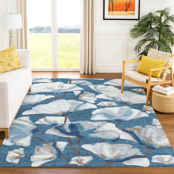 Addison Rugs Chantille Indoor/Outdoor Transitional Botanical Blue Machine Washable Rectangle Rug, 5' x 7'6"