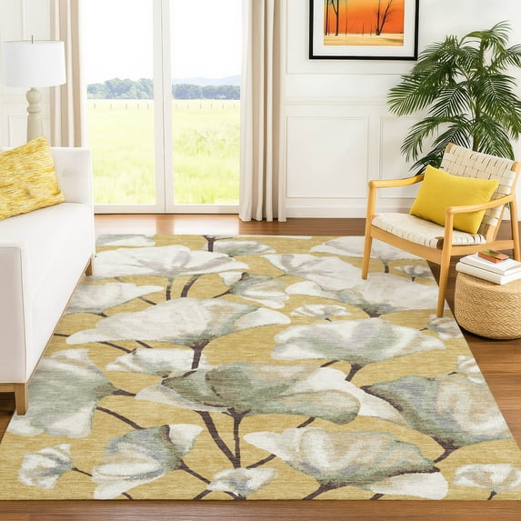 Addison Rugs Chantille Indoor/Outdoor Transitional Botanical Gold Machine Washable Rectangle Rug, 8' x 10'