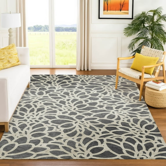 Addison Rugs Chantille Indoor/Outdoor Transitional Botanical Gray Machine Washable Rectangle Rug, 9' x 12'