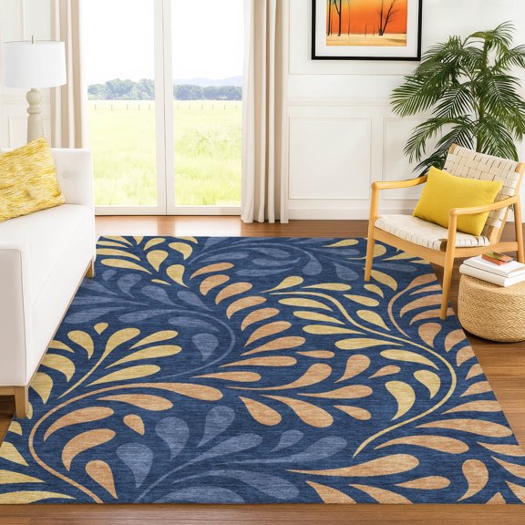 Addison Rugs Chantille Indoor/Outdoor Transitional Botanical Navy Machine Washable Rectangle Rug, 10' x 14'