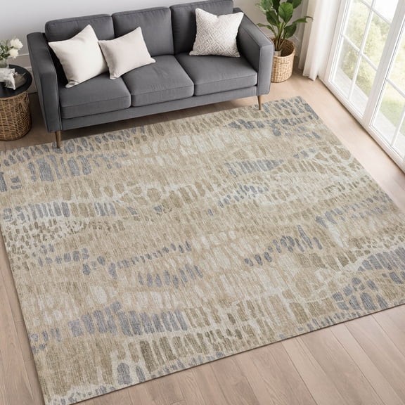 Addison Rugs Chantille Indoor/Outdoor Transitional Circles Beige Machine Washable Rectangle Rug, 5' x 7'6"