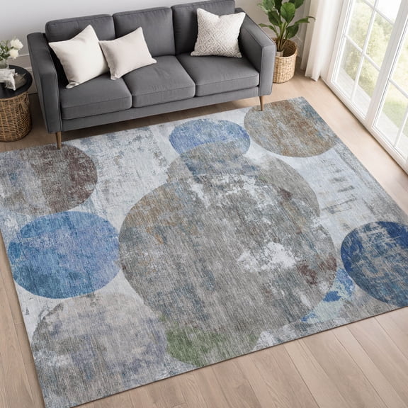 Addison Rugs Chantille Indoor/Outdoor Transitional Circles Blue Machine Washable Rectangle Rug, 5' x 7'6"