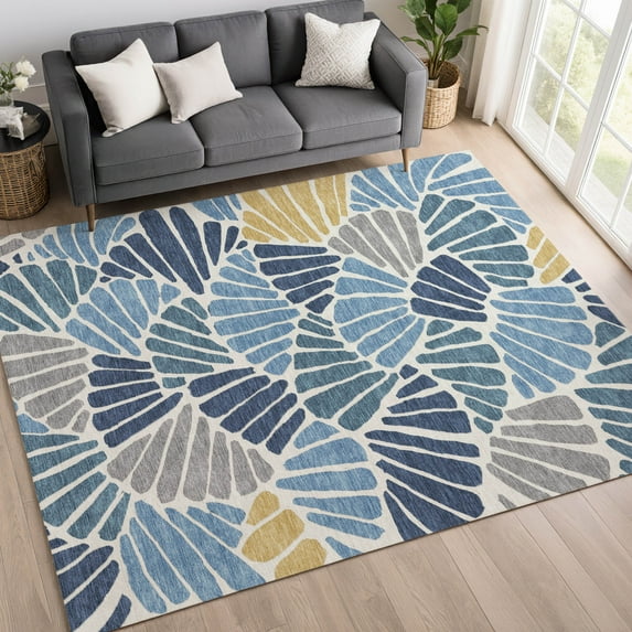 Addison Rugs Chantille Indoor/Outdoor Transitional Floral Blue Machine Washable Rectangle Rug, 8' x 10'