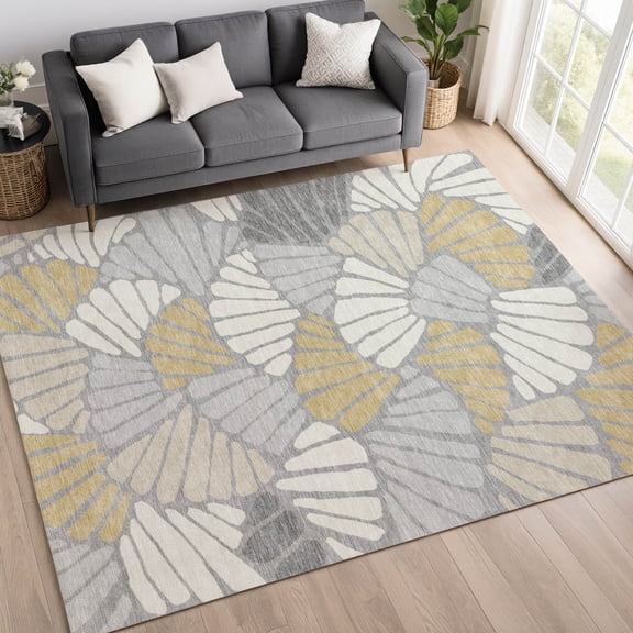 Addison Rugs Chantille Indoor/Outdoor Transitional Floral Gray Machine Washable Rectangle Rug, 5' x 7'6"