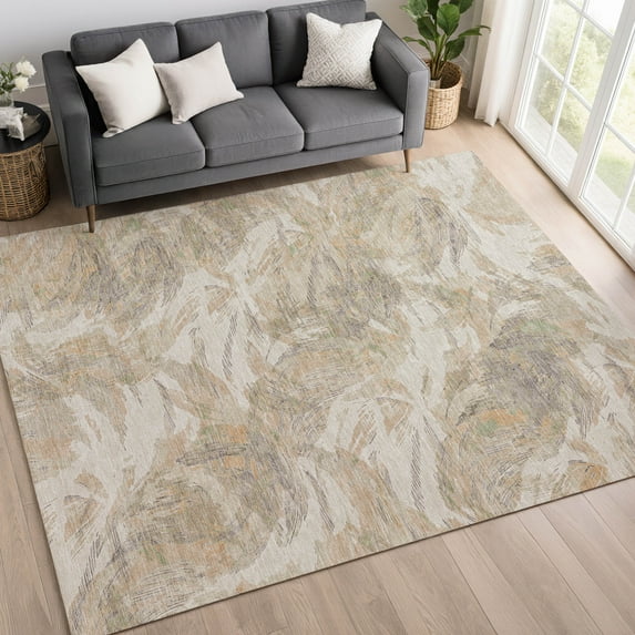 Addison Rugs Chantille Indoor/Outdoor Transitional Floral Khaki Machine Washable Rectangle Rug, 9' x 12'