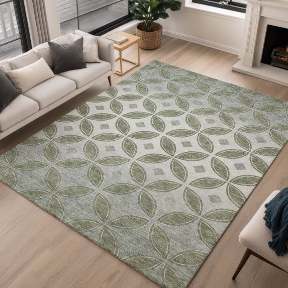Addison Rugs Chantille Indoor/Outdoor Transitional Geometric Basil Machine Washable Rectangle Rug, 3' x 5'