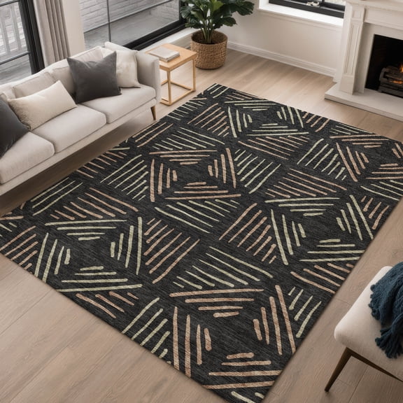 Addison Rugs Chantille Indoor/Outdoor Transitional Geometric Black Machine Washable Rectangle Rug, 10' x 14'