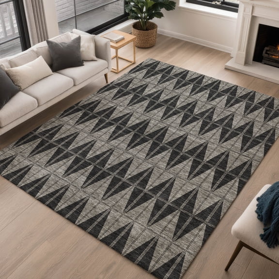 Addison Rugs Chantille Indoor/Outdoor Transitional Geometric Black Machine Washable Rectangle Rug, 10' x 14'