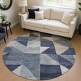 thumbnail image 1 of Addison Rugs Chantille Indoor/Outdoor Transitional Geometric Blue Machine Washable Round Rug, 8' x 8', 1 of 8