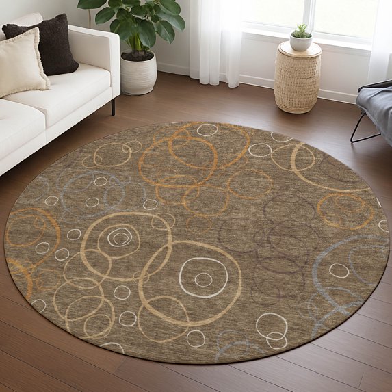 Addison Rugs Chantille Indoor/Outdoor Transitional Geometric Brown Machine Washable Round Rug, 8' x 8'