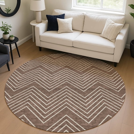 Addison Rugs Chantille Indoor/Outdoor Transitional Geometric Brown Machine Washable Round Rug, 8' x 8'