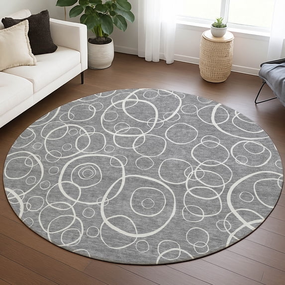Addison Rugs Chantille Indoor/Outdoor Transitional Geometric Gray Machine Washable Round Rug, 8' x 8'